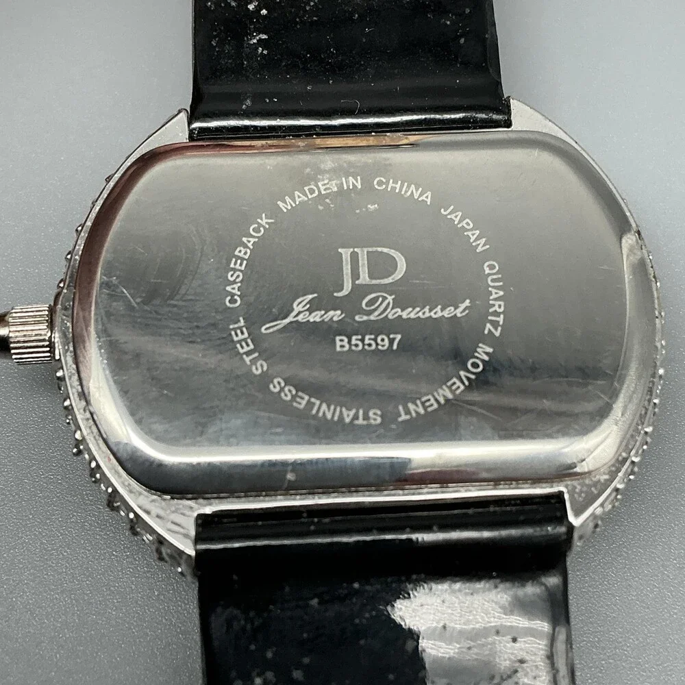 Jean Dousset Womens Watch 36mm White Dial Crystal Bezel Silver Tone New Battery
